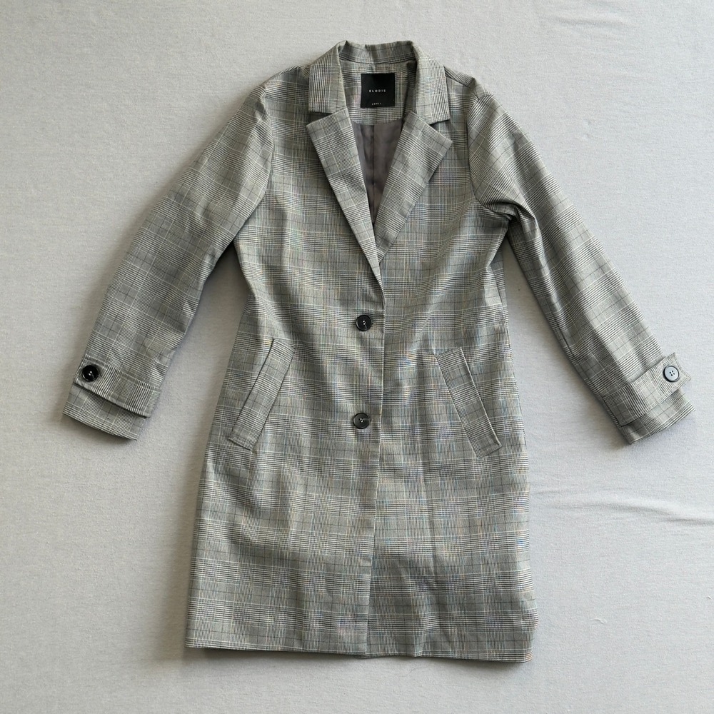 Elodie Longline Blazer Coat Small‎ Prince of Wales Check Gray Career Jacket